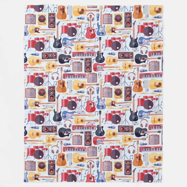 Colourful musical instruments pattern fleece blanket (Front)
