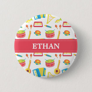 Colourful Musical Instruments Pattern For Kids 6 Cm Round Badge