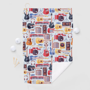 Colourful musical instruments pattern golf towel