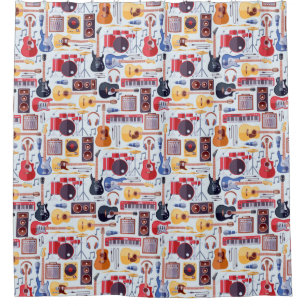 Colourful musical instruments pattern shower curtain