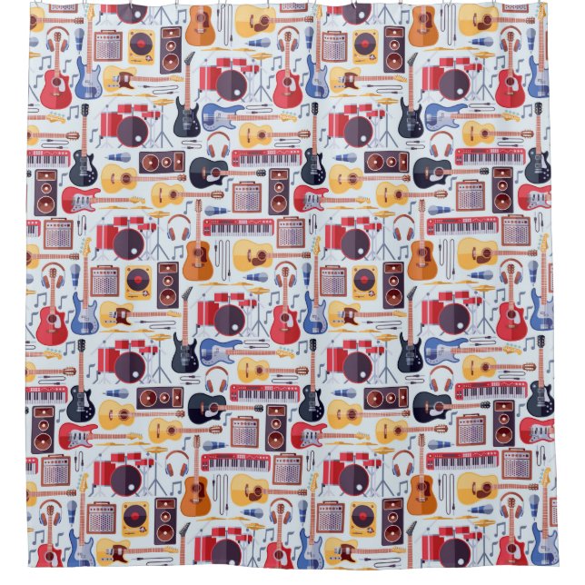 Colourful musical instruments pattern shower curtain (Front)