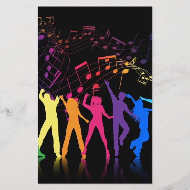 Colourful Musical Notes and Dancers Stationery (Front)