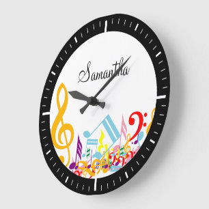 Colourful Musical Notes Large Clock