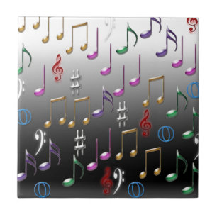 Colourful musical notes on grey background tile