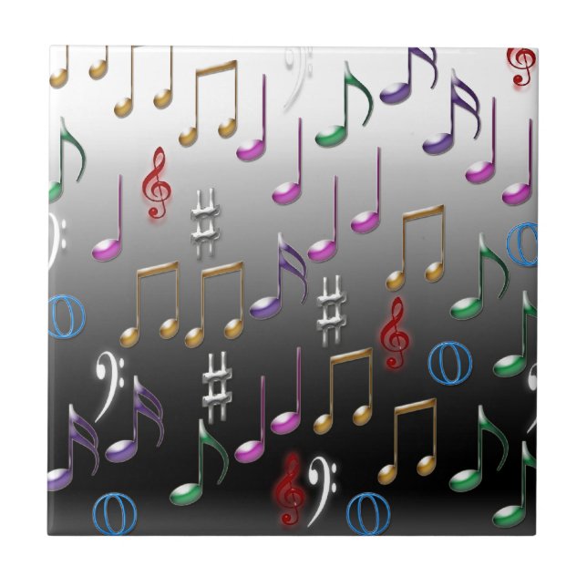 Colourful musical notes on grey background tile (Front)