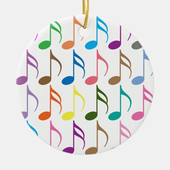 Colourful musical notes pattern ceramic tree decoration (Front)