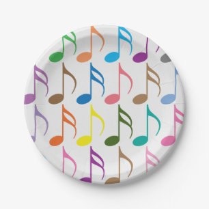 Colourful musical notes pattern paper plate