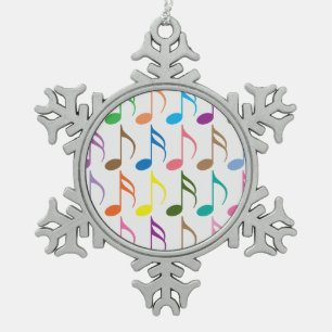 Colourful musical notes pattern snowflake pewter christmas ornament