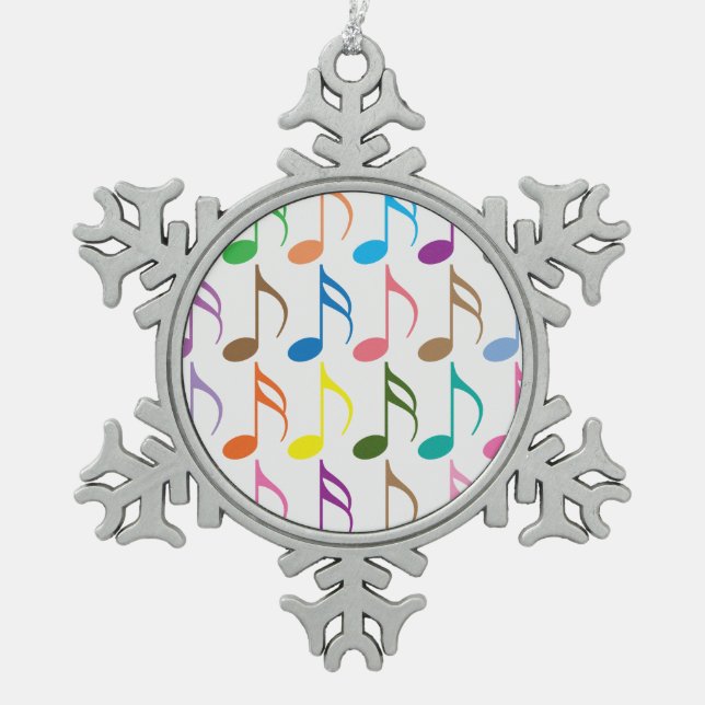 Colourful musical notes pattern snowflake pewter christmas ornament (Front)