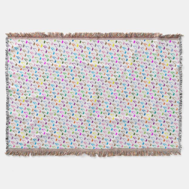 Colourful musical notes pattern throw blanket (Front)