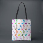 Colourful musical notes pattern tote bag<br><div class="desc">Colourful musical notes pattern on white background tote bag</div>