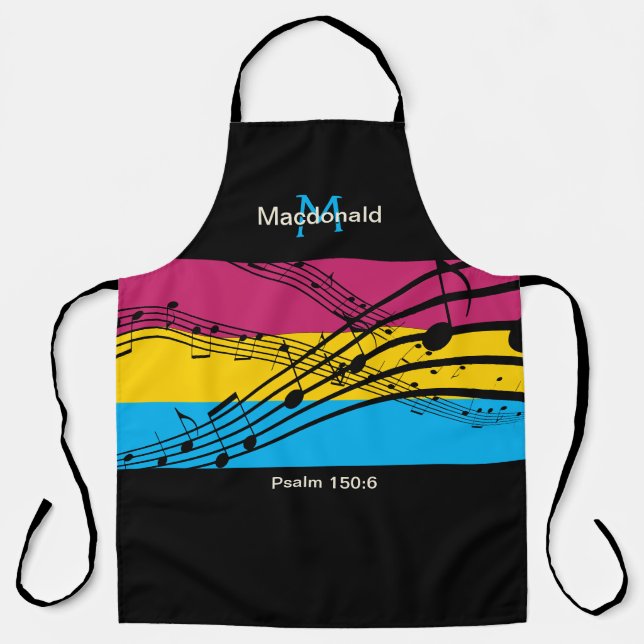 Colourful Musical Notes | Personalised Monogram Apron (Front)