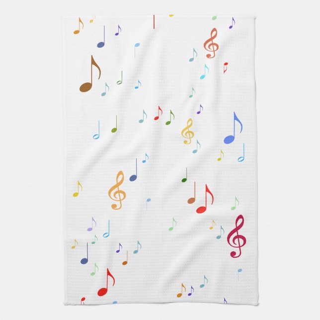 Colourful Musical Notes Tea Towel (Vertical)