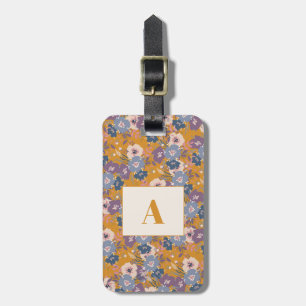Colourful Mustard Floral Custom Initial Travel Luggage Tag