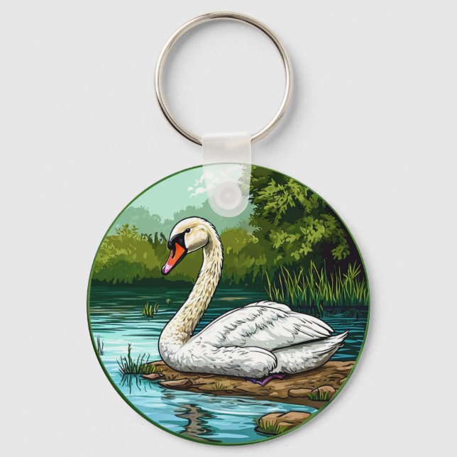 Colourful Mute swan Bird Key Ring (Front)