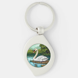 Colourful Mute swan Bird Key Ring