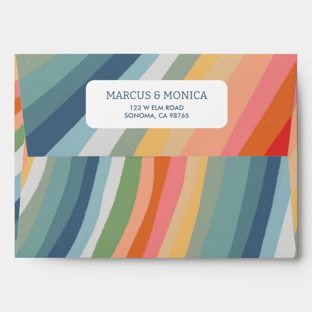 Colourful Muted Stripes Cheerful Bold Wedding Envelope (Back (Top Flap))
