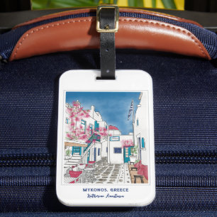 Colourful Mykonos Greece Personalised Luggage Tag