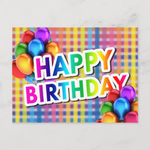 Colourful Mylar Balloons HAPPY BIRTHDAY Postcard