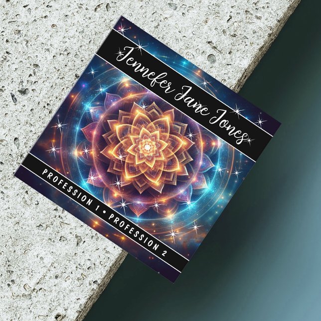 Colourful Mystic Floral Nebula Glitter Stars Square Business Card (Creator Uploaded)