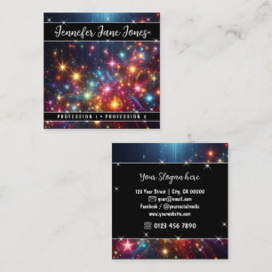 Colourful Mystic Sky Nebula Dripping Rain Stars Square Business Card