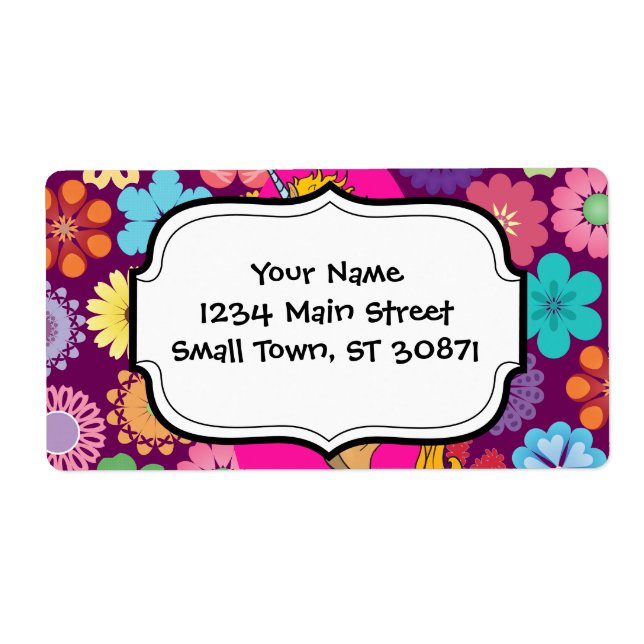 Colourful Mystical Unicorn on Pink Purple Flowers (Front)