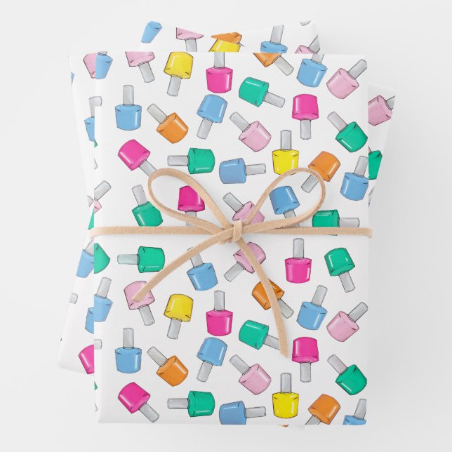 Colourful Nail Polish Beauty Birthday Cosmetologis Wrapping Paper Sheet (In situ)