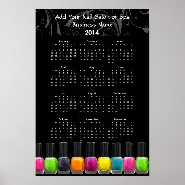 Colourful Nail Polish Bottles 2014 Calendar Poster (Front)