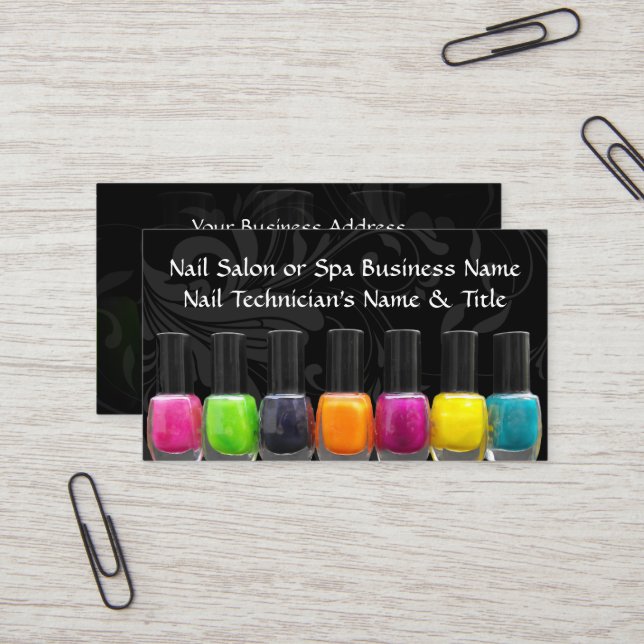 Colourful Nail Polish Bottles, Nail Salon Business Card (Front/Back In Situ)