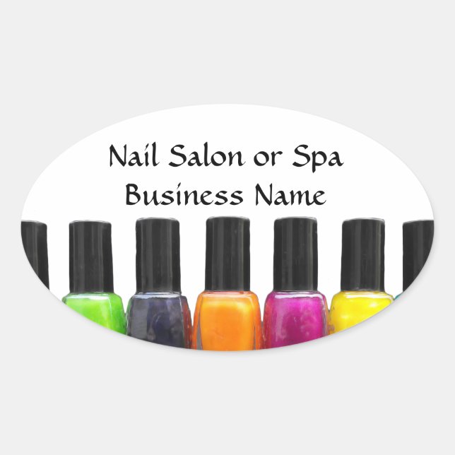 Colourful Nail Polish Bottles, Nail Salon Oval Sticker (Front)