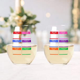 Colourful Name Tag Hello My Name Is Hola Ciao Salu Stemless Wine Glass