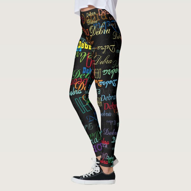colourful names pattern personalised black leggings (Left)
