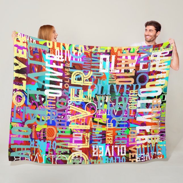 Colourful Names Replicated Art Pattern Typography  Fleece Blanket (In Situ)