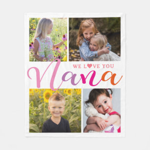 Colourful Nana We Love You Photo Collage Fleece Blanket