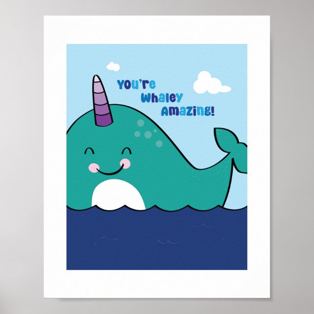 Colourful Narwhal Illustration - Ocean Animal Art Poster (Front)