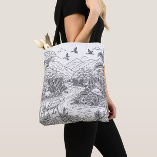 Colourful Nature Animal Landscape on a Colouring Tote Bag