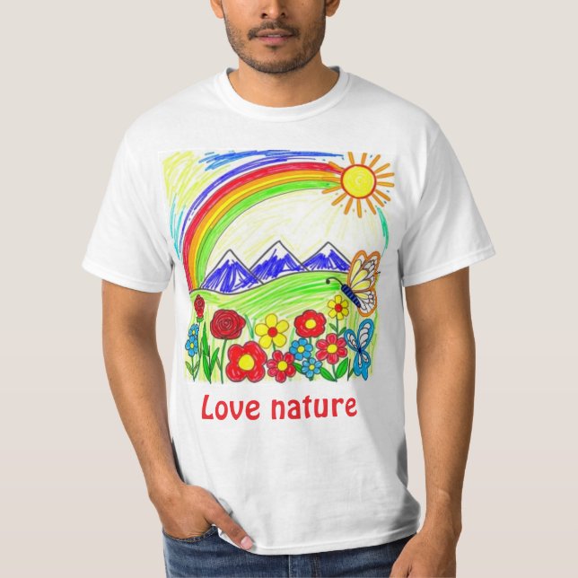 Colourful Nature Drawing for Nature Lovers T-Shirt (Front)