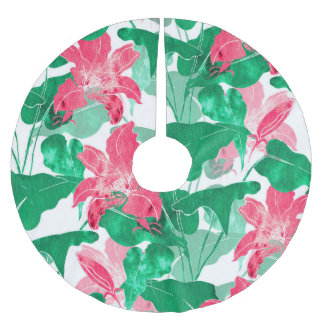 Colourful Nature Flowers Leaves Pattern Brushed Polyester Tree Skirt