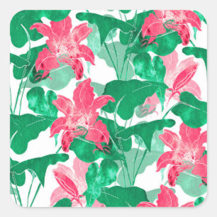 Colourful Nature Flowers Leaves Pattern Square Sticker