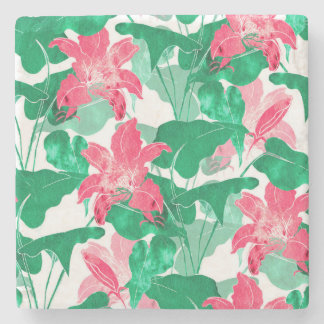 Colourful Nature Flowers Leaves Pattern Stone Coaster