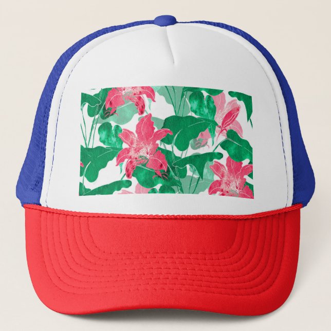 Colourful Nature Flowers Leaves Pattern Trucker Hat (Front)