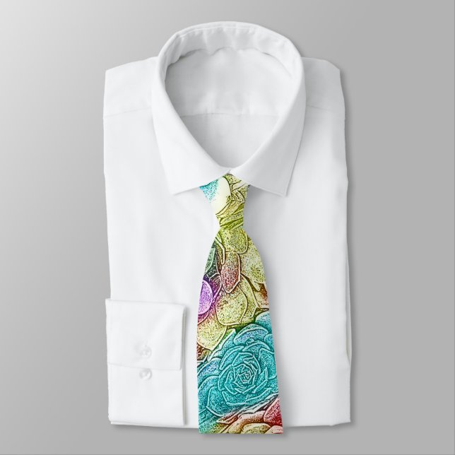 Colourful Nature Hens and Chicks Succulent Plants Tie (Tied)