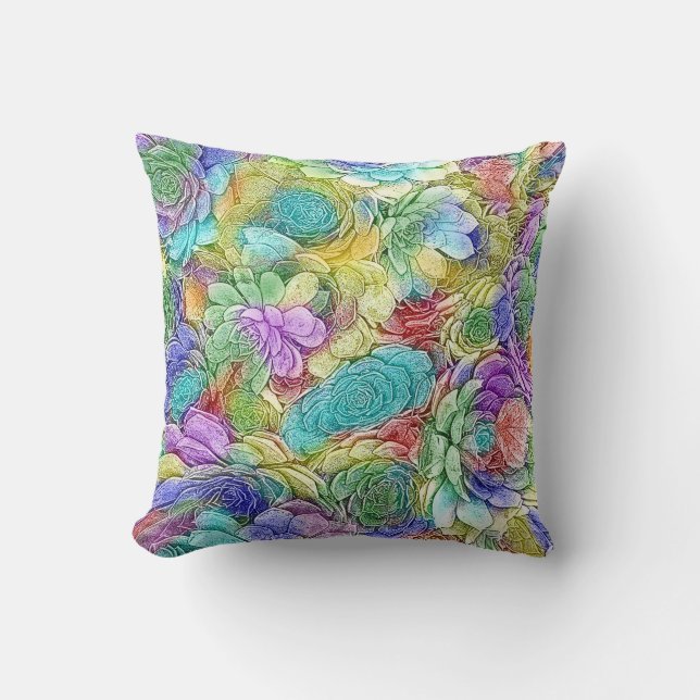Colourful Nature Succulent Plants Cushion (Front)