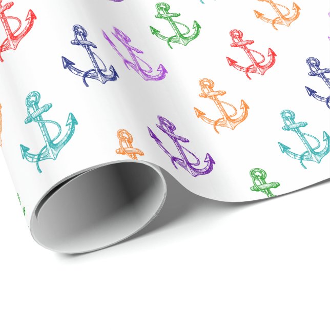 Colourful Nautical Boat Anchors Pattern 2 Wrapping Paper (Roll Corner)