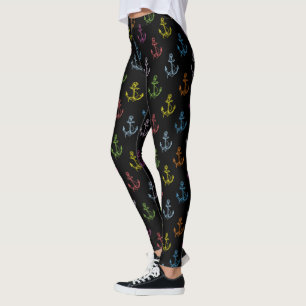 Colourful Nautical Boat Anchors Pattern Leggings