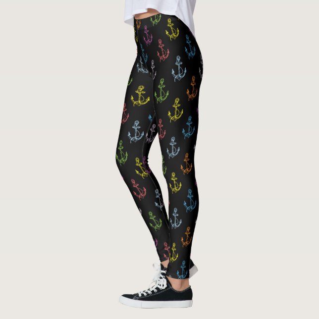 Colourful Nautical Boat Anchors Pattern Leggings (Left)