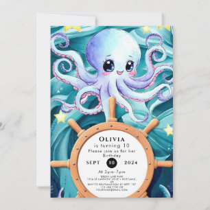 Colourful Nautical Octopus Birthday Invitation