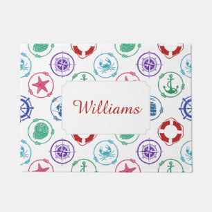 Colourful Nautical Pattern Add Your Name Doormat