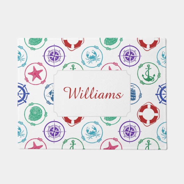 Colourful Nautical Pattern | Add Your Name Doormat (Front)