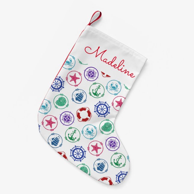 Colourful Nautical Pattern | Add Your Name Small Christmas Stocking (Front (Hanging))